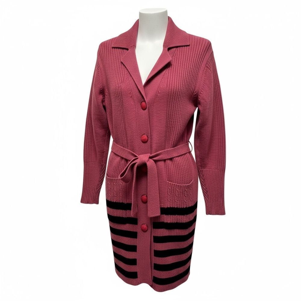 Vintage Santa Barbara Polo & Racquet Club Pink Belted Long Cardigan Sweater
